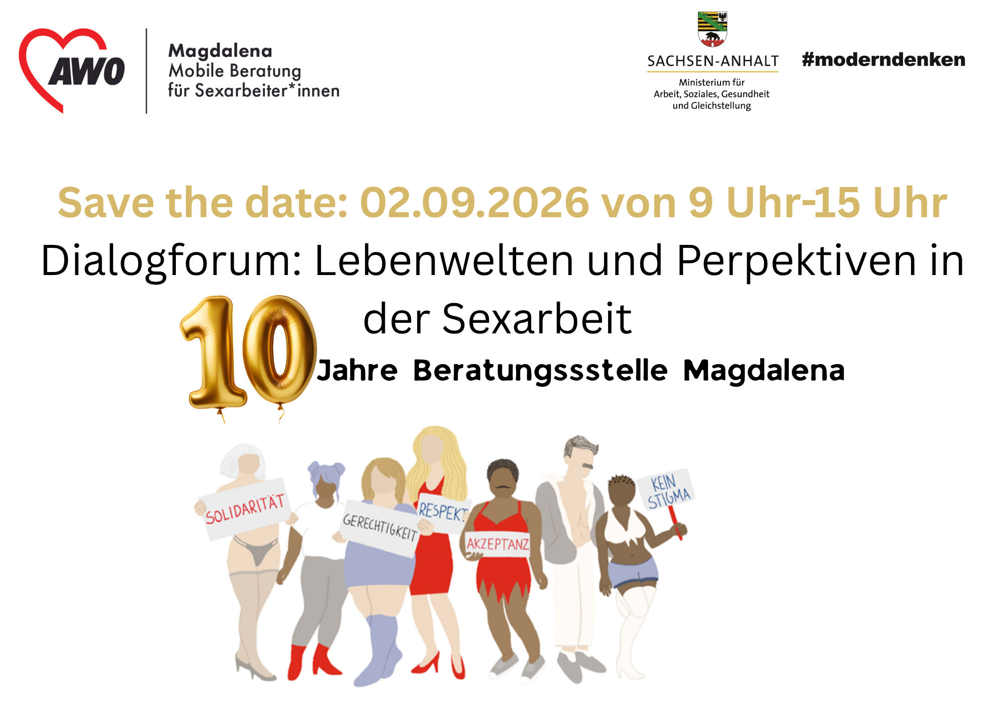 Grafik mit mehreren Personen, die Schilder halten, goldene 10, neutrale Gesichter